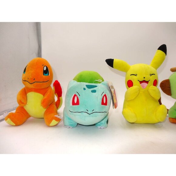 Pokemon Plush Toy Set Charmander Bulbasaur Pikachu Grookey Torchic 8" Official C - Picture 3 of 12